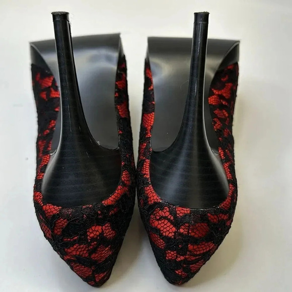Pleaser Bliss-30-2 Platform Pump High Heel Shoes Lace Black Red Women's Size 7 - Picture 8 of 10